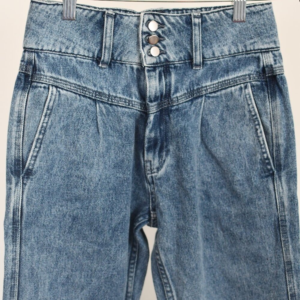 Sezane Sidney | High Waisted Straight Leg Jeans Button Detail Blue Denim - Picture 3 of 5